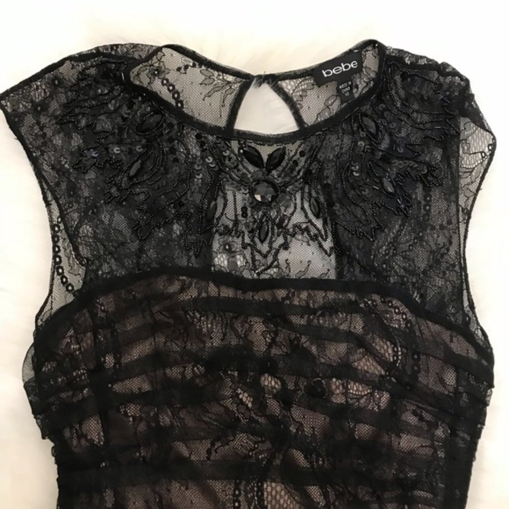 Bebe 💖 Sexy Dress 💖 Jeweled Lace Cocktail Dress. Black & Nude 🔥